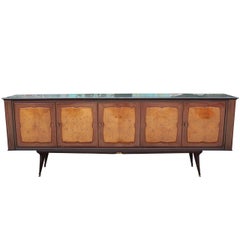 Mid-Century Modern Sculptural Burl Italian Sideboard with Glass Top