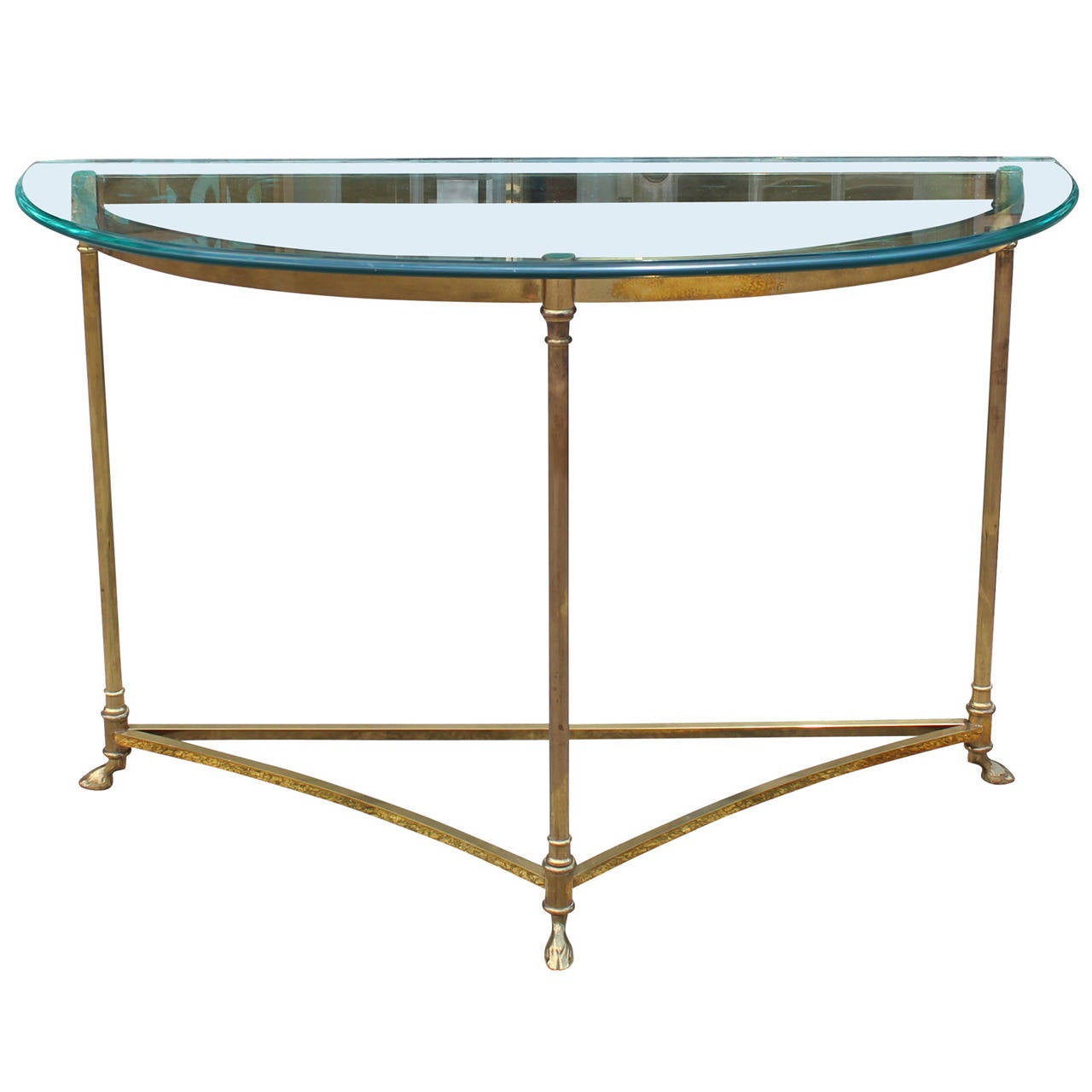 Hollywood Regency Brass and Glass Demilune Console Table at 1stDibs
