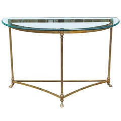 Hollywood Regency Brass and Glass Demilune Console Table