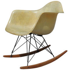 Vintage Early Zenith Rope Edge Blonde Rocking Chair by Charles and Ray Eames