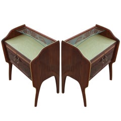 Stunning Pair of Italian Rosewood Nightstands with Gold Colored Glass