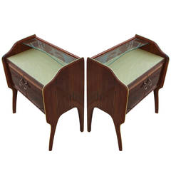Stunning Pair of Italian Rosewood Nightstands with Gold Colored Glass 11