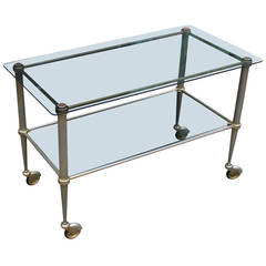 Hollywood Regency French Smoked Glass and Patinaed Brass Bar Cart 5
