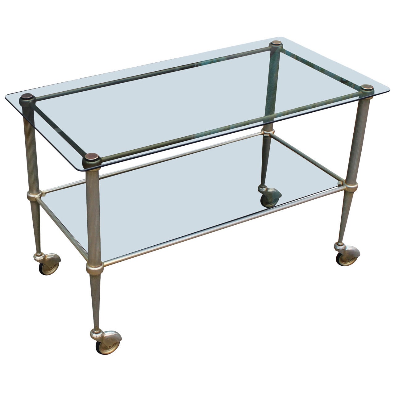 Hollywood Regency French Smoked Glass and Patinaed Brass Bar Cart