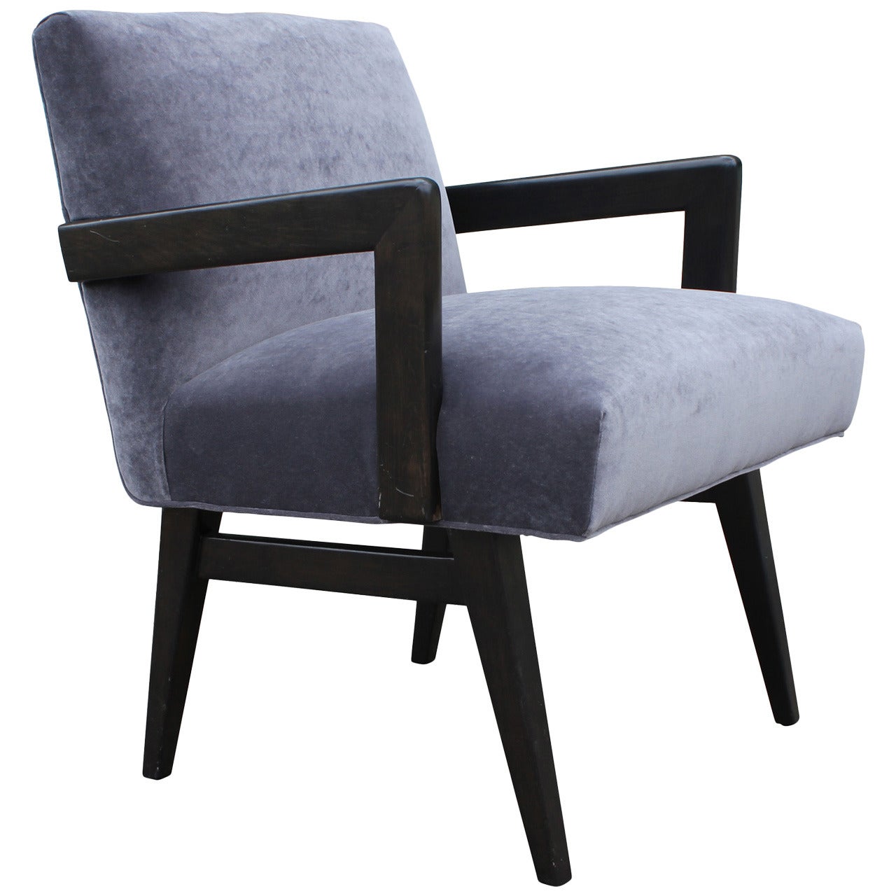 Mid Century Modern Grey Velvet Armchair in the style of Jens Risom