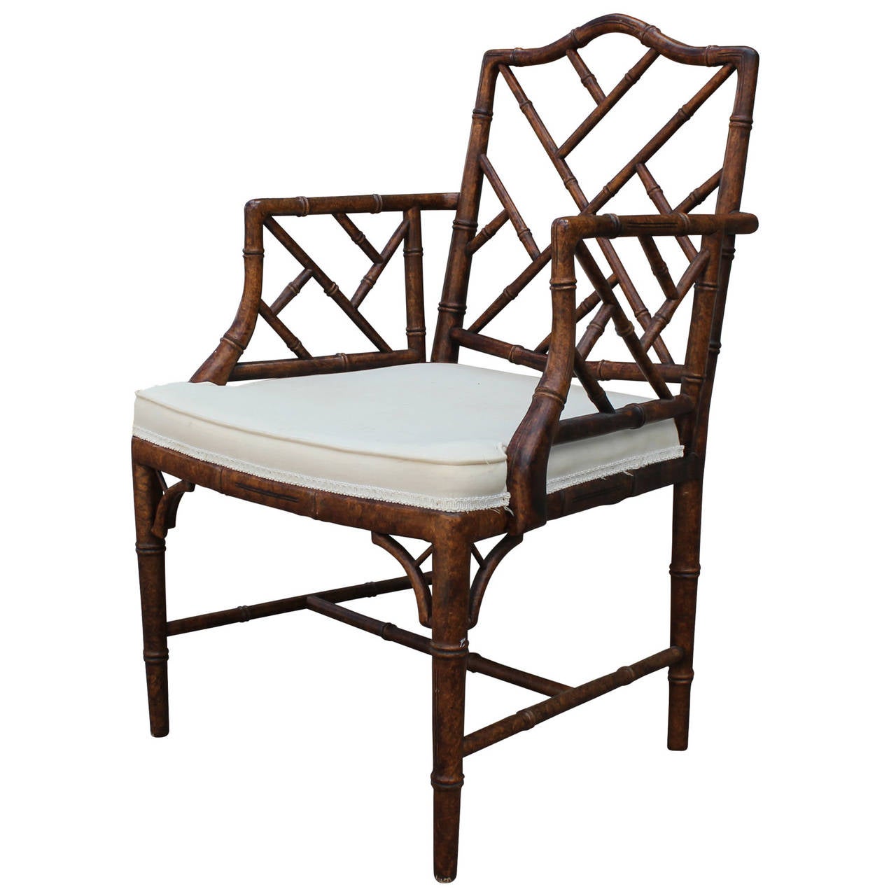 Hollywood Regency Set of Six Faux Bamboo Dining Chairs