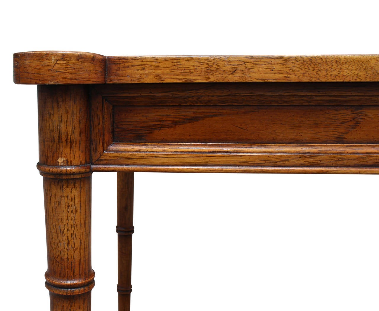 Hollywood Regency Elegant Burl Faux Bamboo and Leather Game Table
