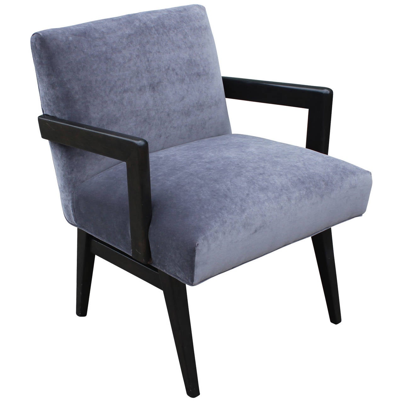 Mid-Century Modern Mid Century Modern Grey Velvet Armchair in the style of Jens Risom