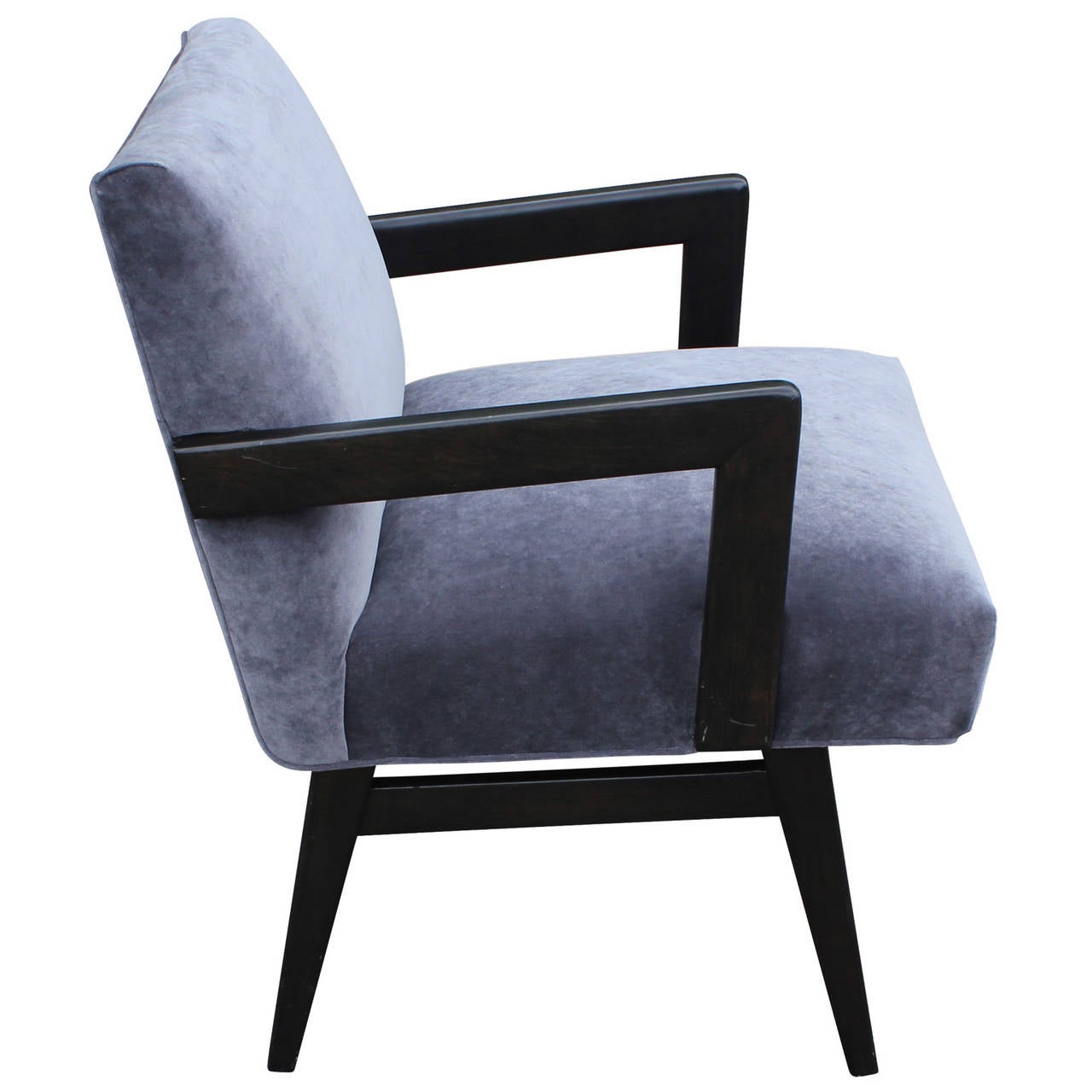 American Mid Century Modern Grey Velvet Armchair in the style of Jens Risom