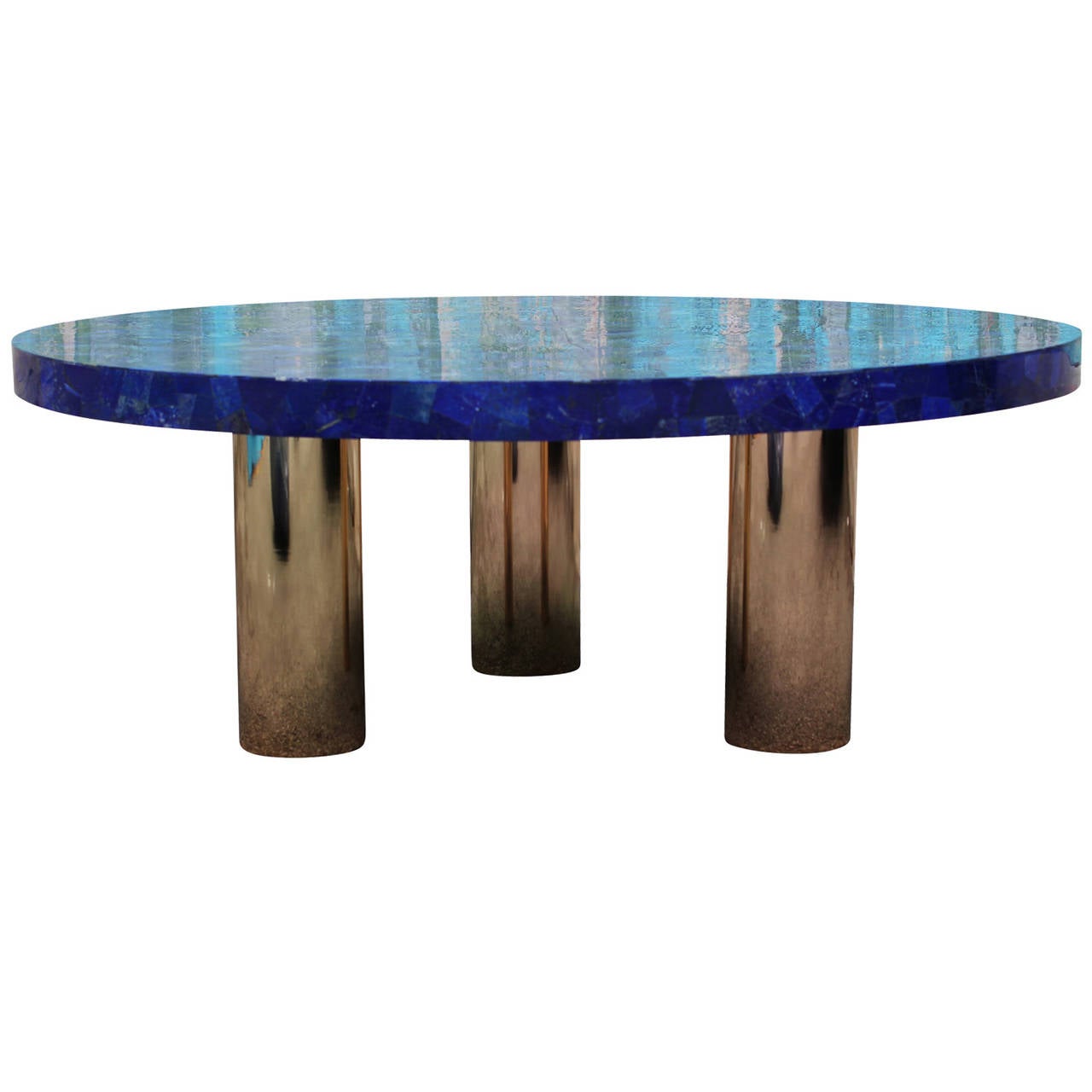 American Breathtaking Blue Lapis Lazuli Table with Polish Brass Legs