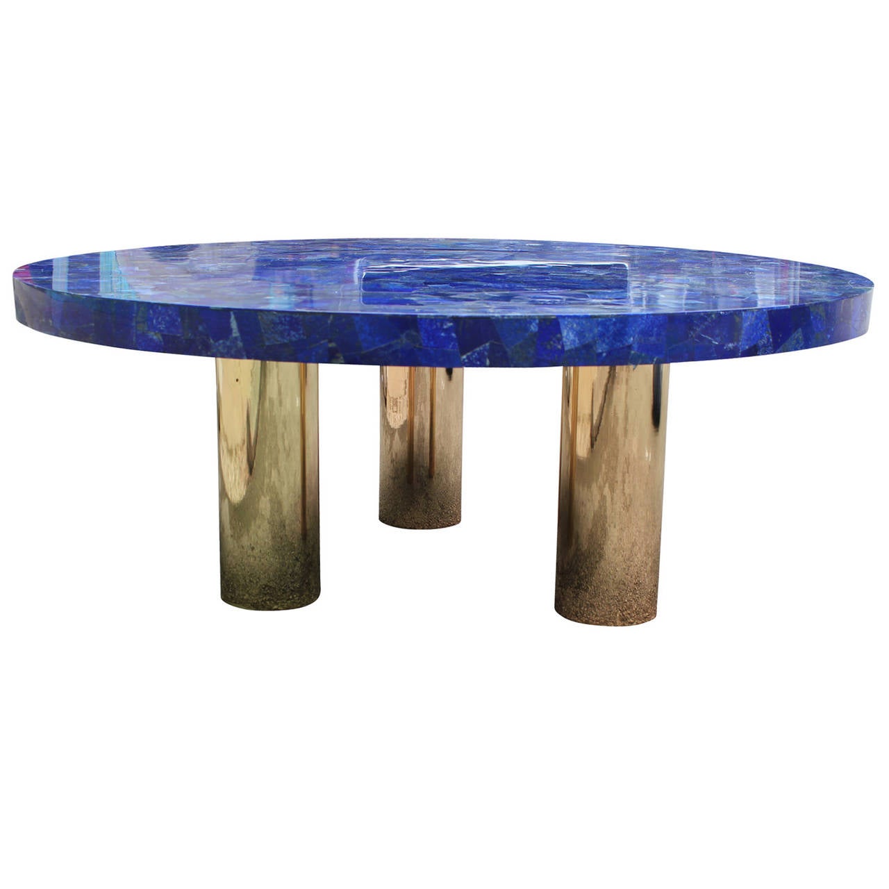 Modern Breathtaking Blue Lapis Lazuli Table with Polish Brass Legs