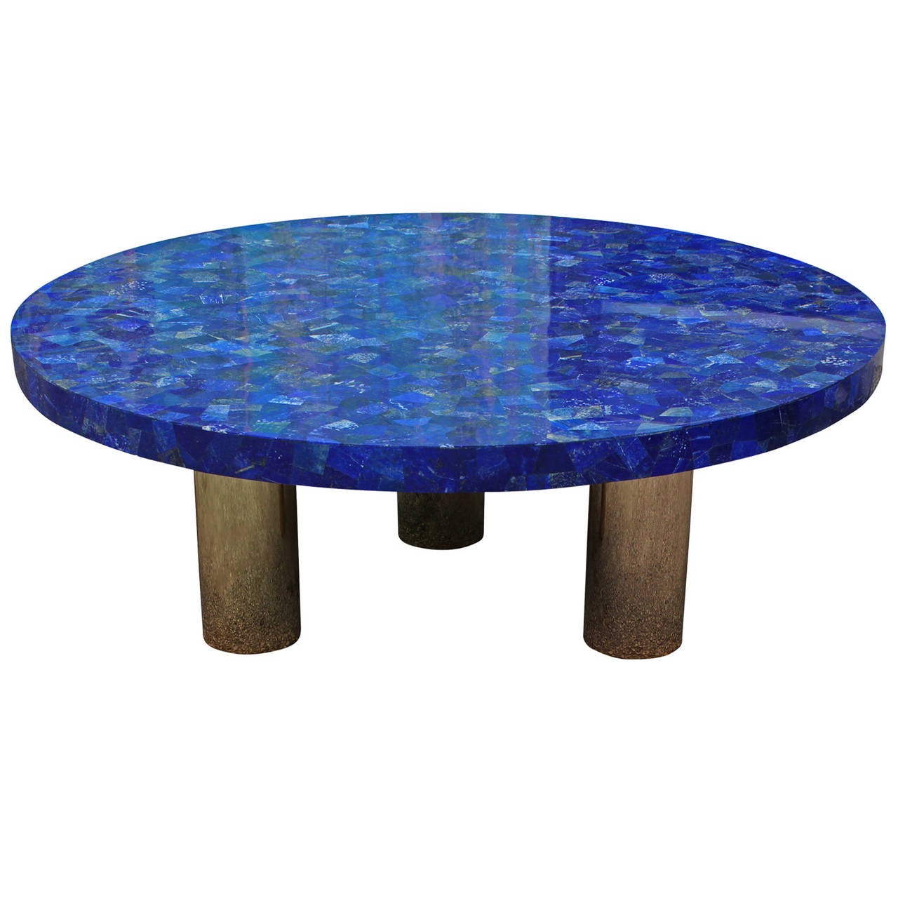 Incredible Custom Genuine lapis Lazuli table with chunky polished brass legs. Table is more stunning in person.