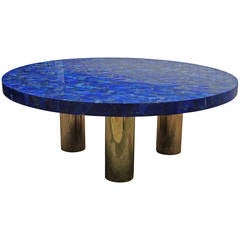 Breathtaking Blue Lapis Lazuli Table with Polish Brass Legs