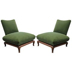 Pair of James Mont Style Green Mohair Slipper Chairs