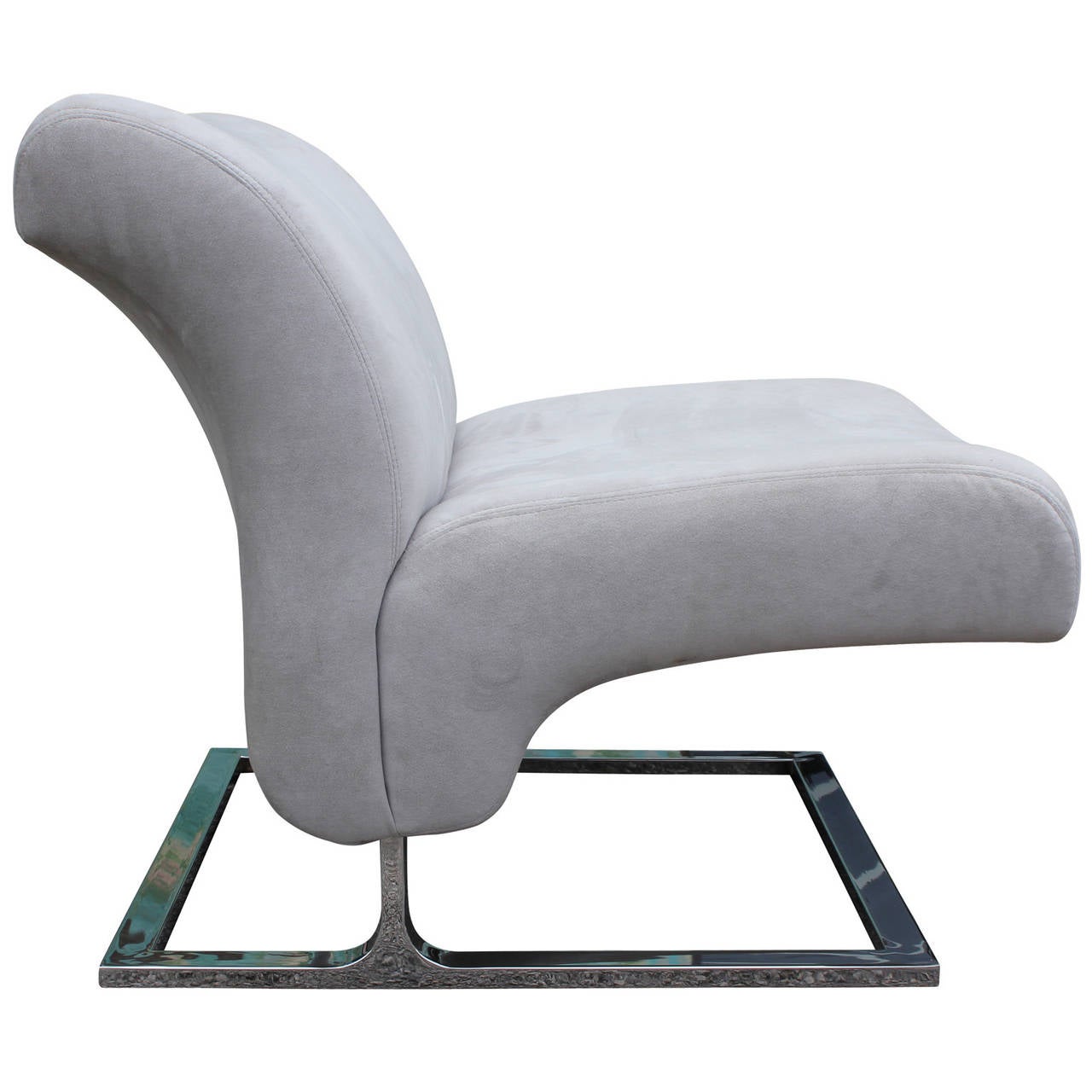 Mid-Century Modern Elegant Chrome and Grey Suede Cantilevered Lounge Chairs Saporiti Style