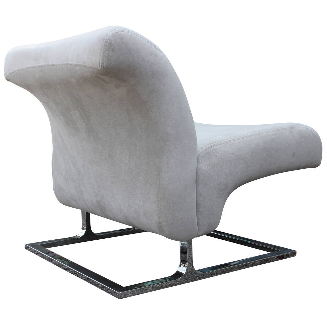Elegant Chrome and Grey Suede Cantilevered Lounge Chairs Saporiti Style