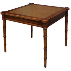 Elegant Burl Faux Bamboo and Leather Game Table