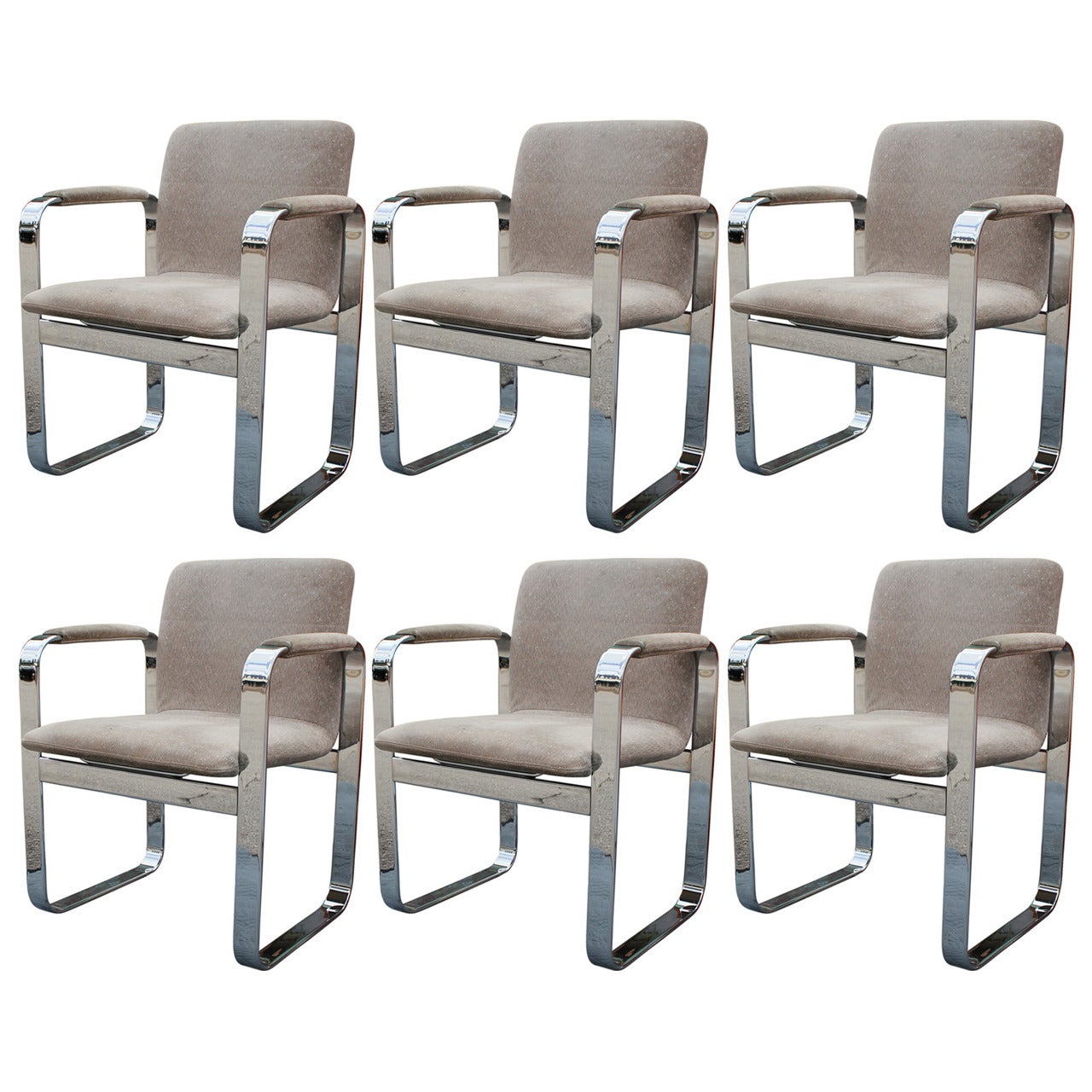 Set of Six Eero Aarino Chrome and Suede Executive Dining Chairs