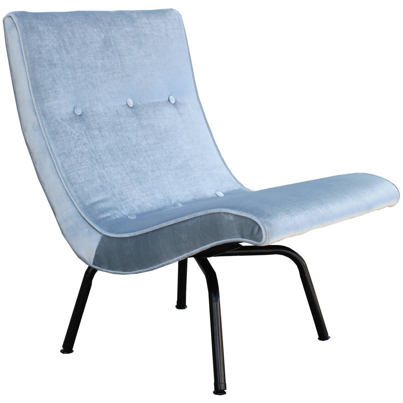 Mid-Century Modern Striking Luxe Pair of Scoop Light Blue Velvet Lounge Chairs