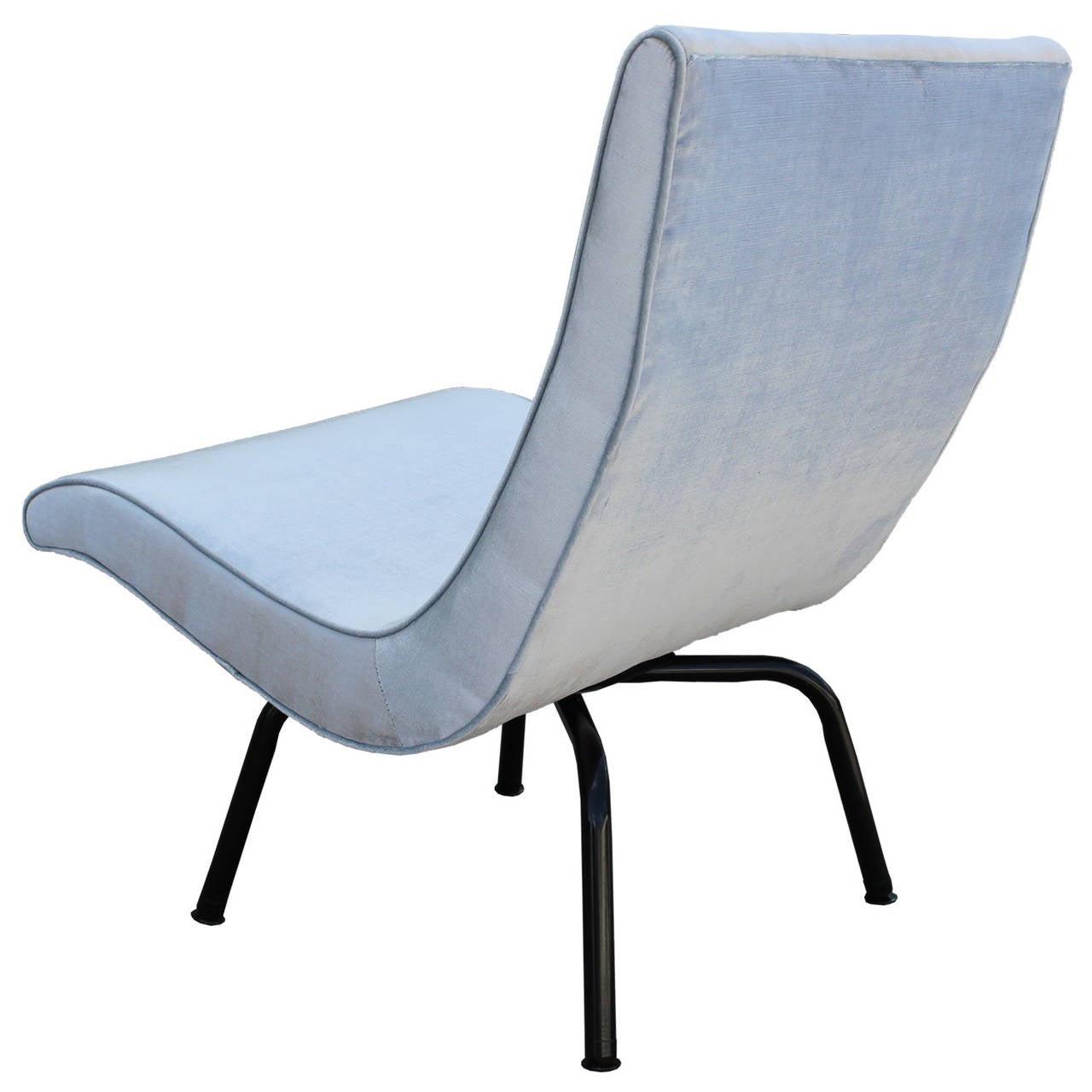 Striking Luxe Pair of Scoop Light Blue Velvet Lounge Chairs In Excellent Condition In Houston, TX