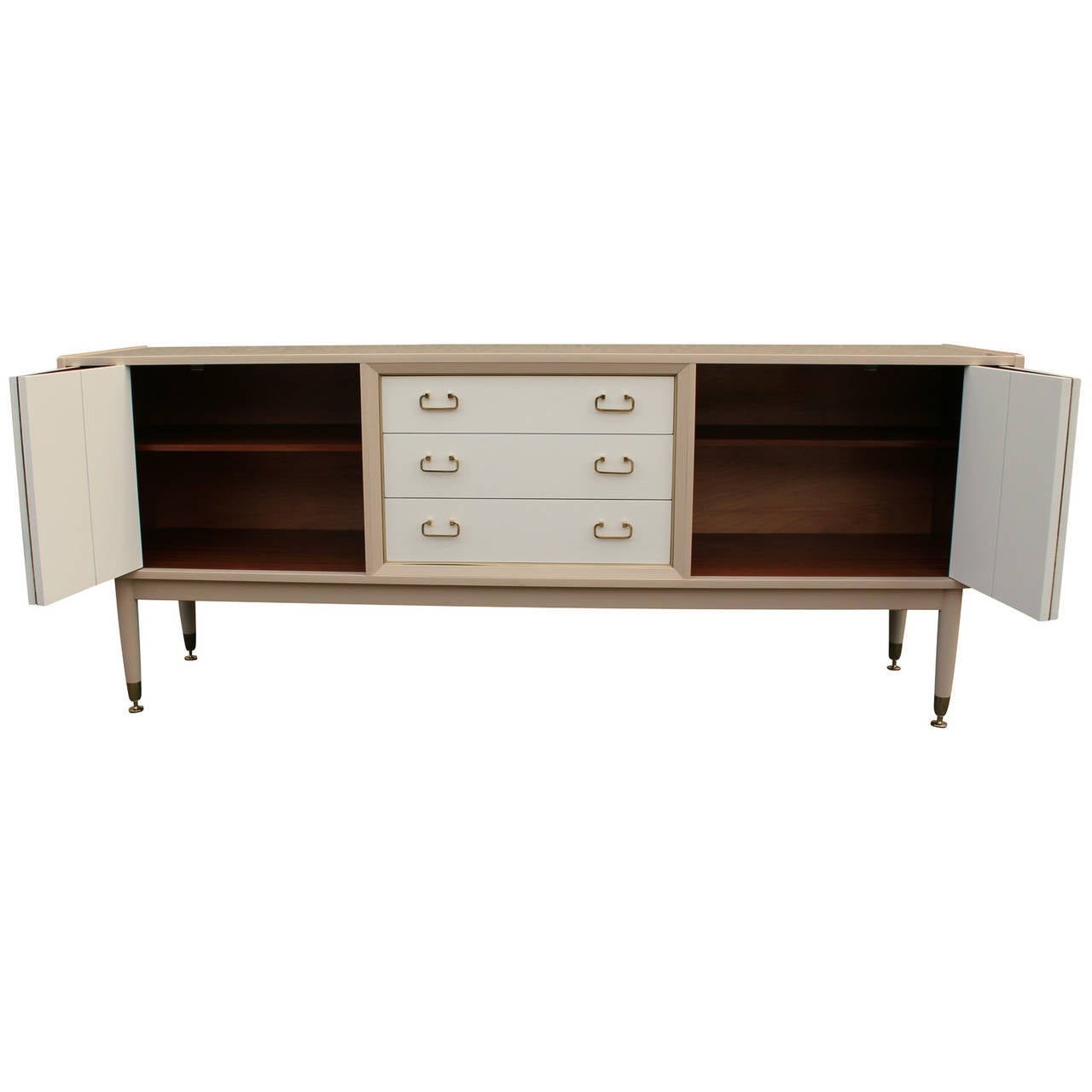 Hollywood Regency Beautiful Tone on Tone Cream Lacquered Brass Sideboard