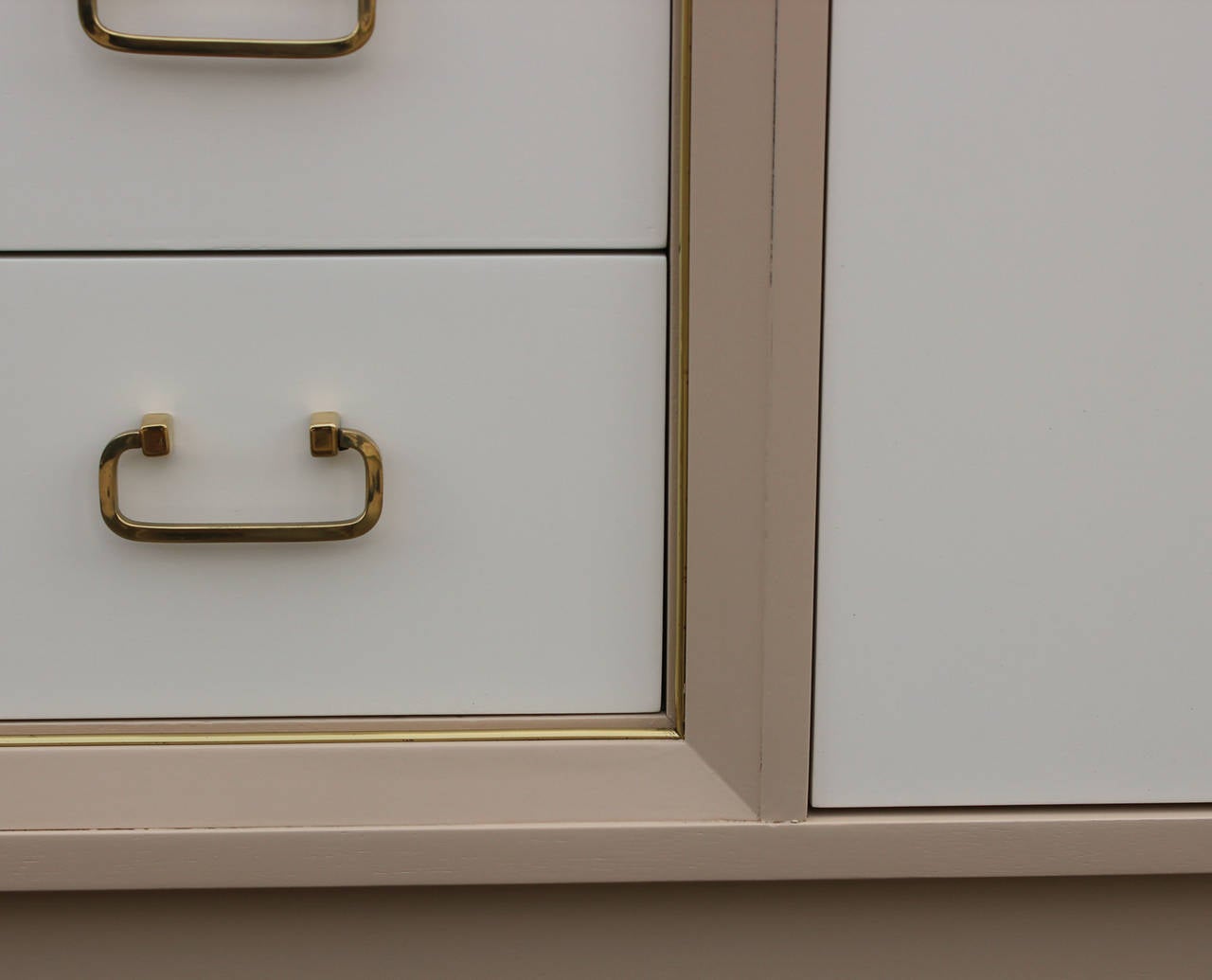 Beautiful Tone on Tone Cream Lacquered Brass Sideboard In Excellent Condition In Houston, TX