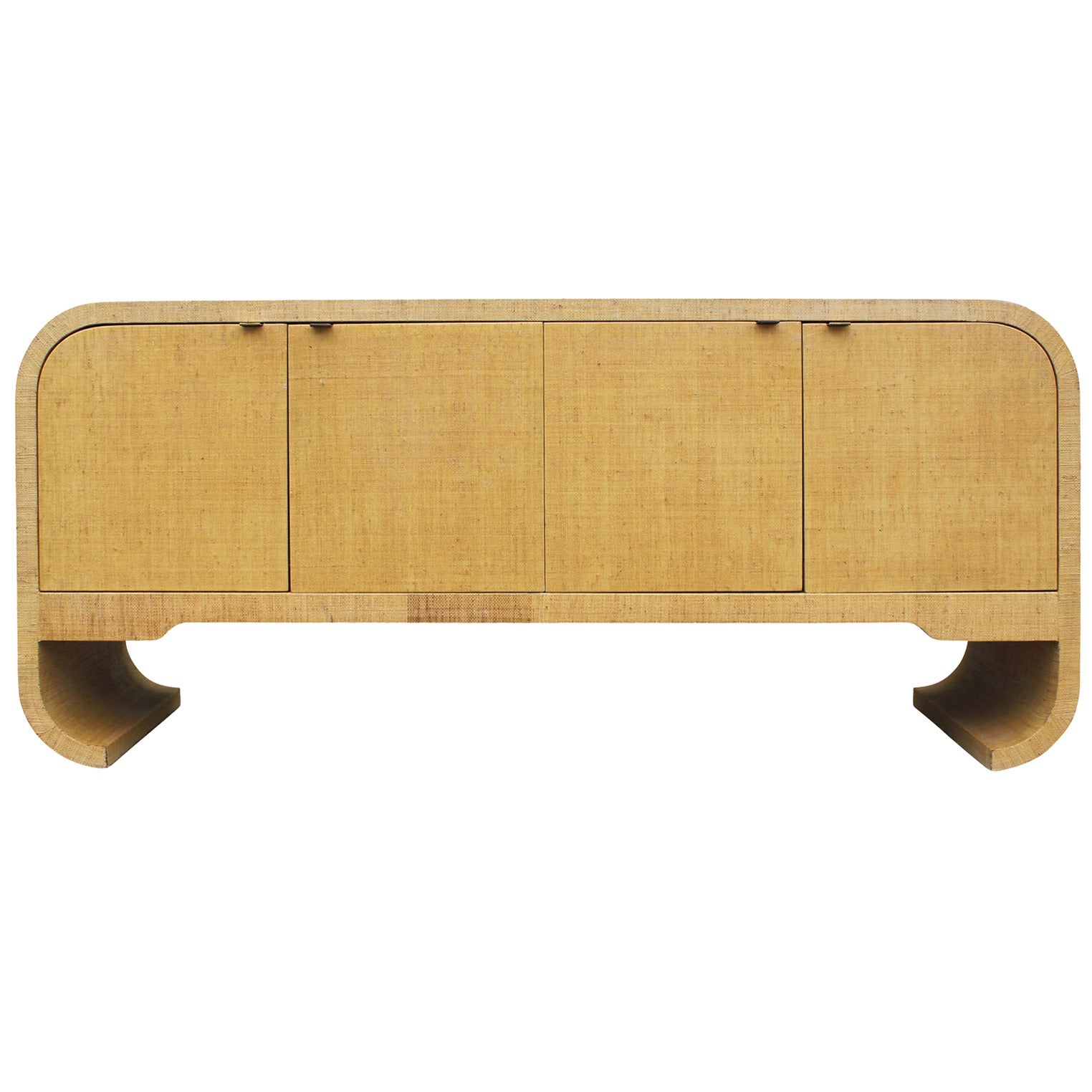 Karl Springer Style Grasscloth Sideboard with Scrolled Legs