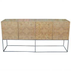 Milo Baughman Burl Olive and Chrome Floating Sideboard