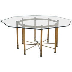 Large Brass Octagon Dining Table by Mastercraft