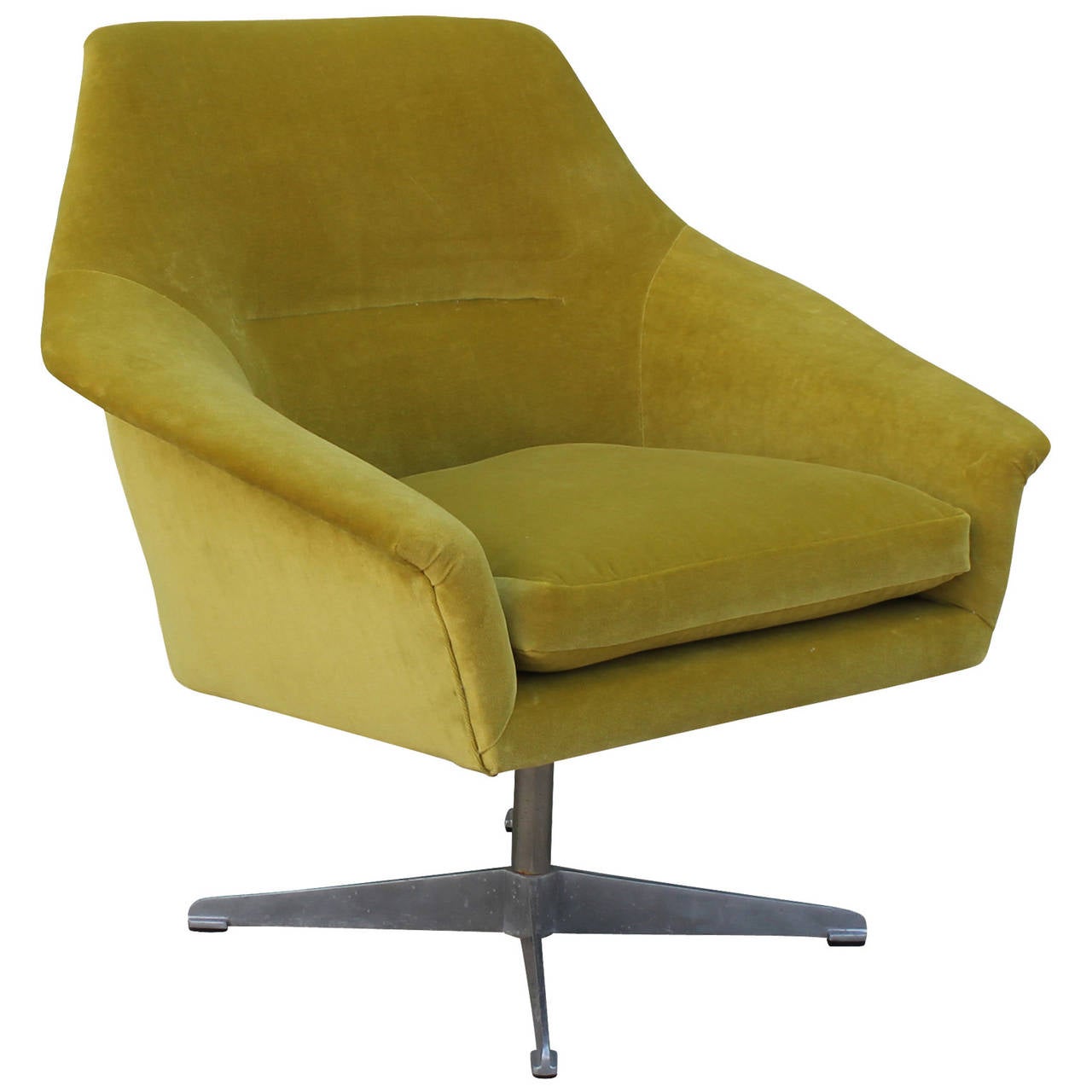 Mid-Century Modern Pair of Swedish Velvet Swivel Chairs
