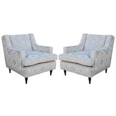 Elegant Pair of Grey Velvet Lounge Chairs