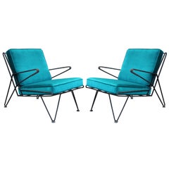 Phenomenal Pair of Teal Velvet Italian Style Mid-Century Modern Lounge Chairs