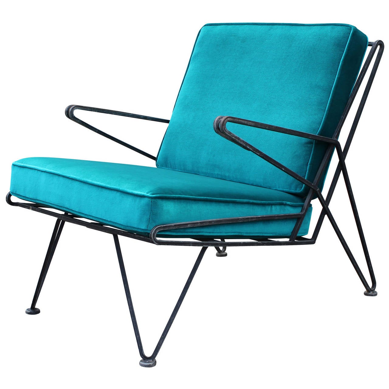 Mid-20th Century Phenomenal Pair of Teal Velvet Italian Style Mid-Century Modern Lounge Chairs
