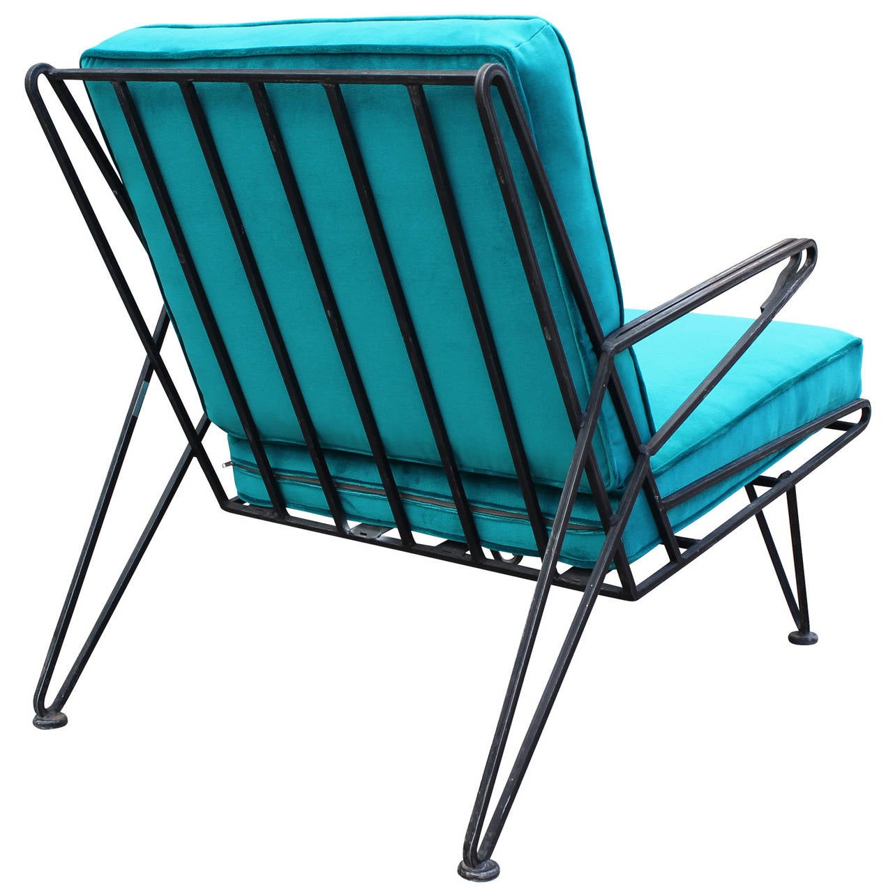 Phenomenal Pair of Teal Velvet Italian Style Mid-Century Modern Lounge Chairs 1