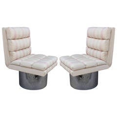 Amazing Modern Swivel Lounge Chairs on Chrome Barrel Bases 8