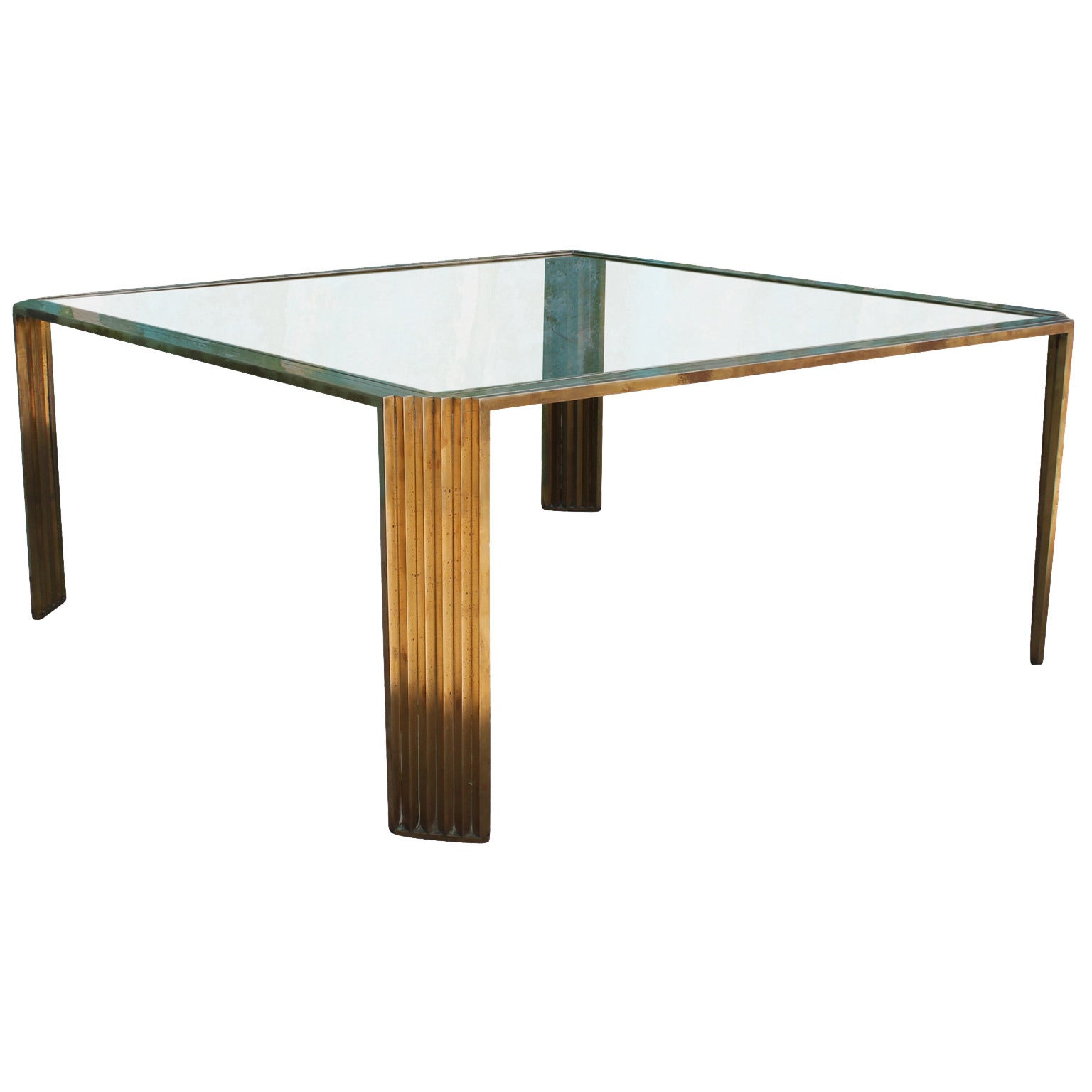 Hollywood Regency Solid Brass Romeo Rega Style Square Table with Glass Top