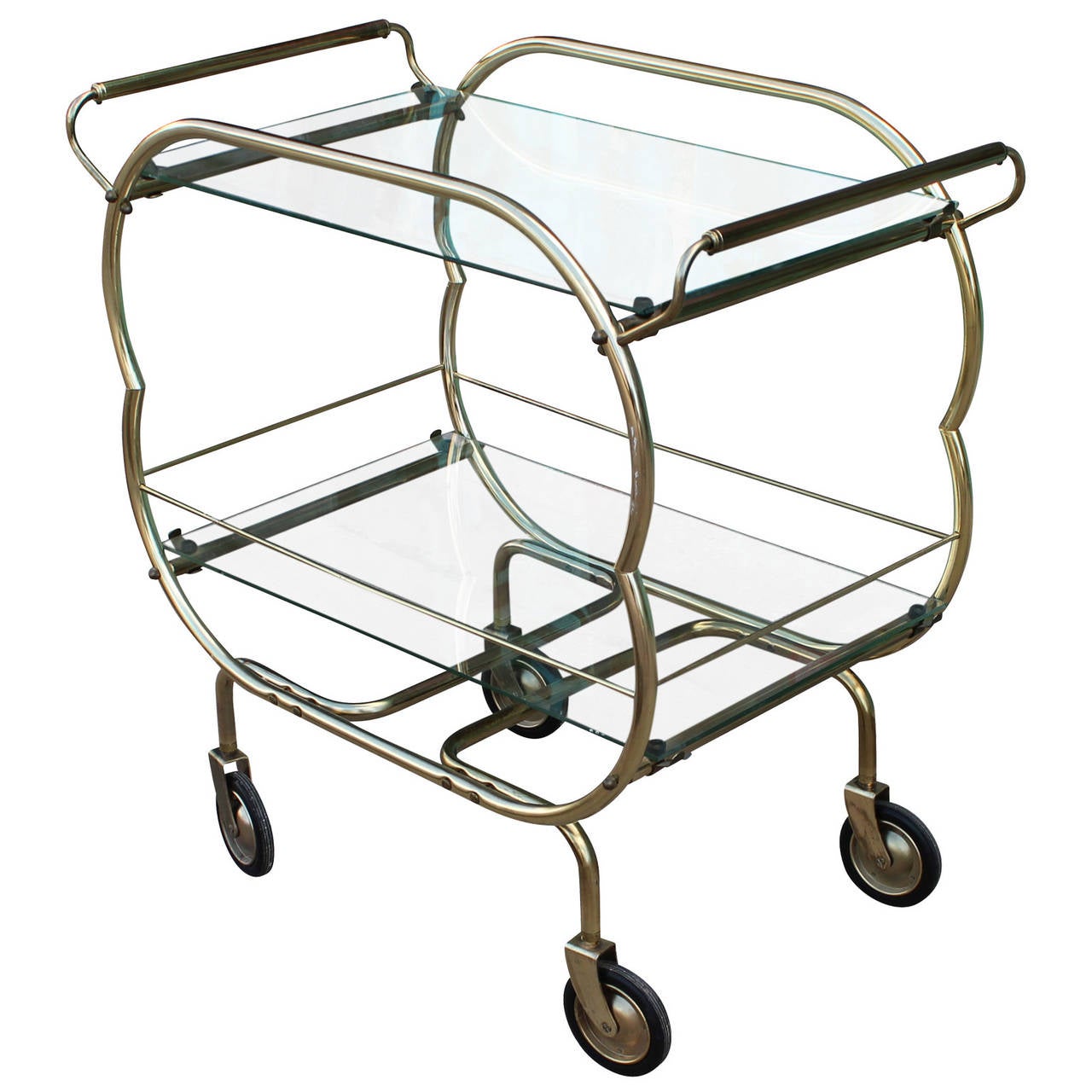 Brass and Glass Bar Cart In Excellent Condition In Houston, TX