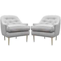 Elegant Pair of Luxe Barrel Back Chairs with Brass Legs