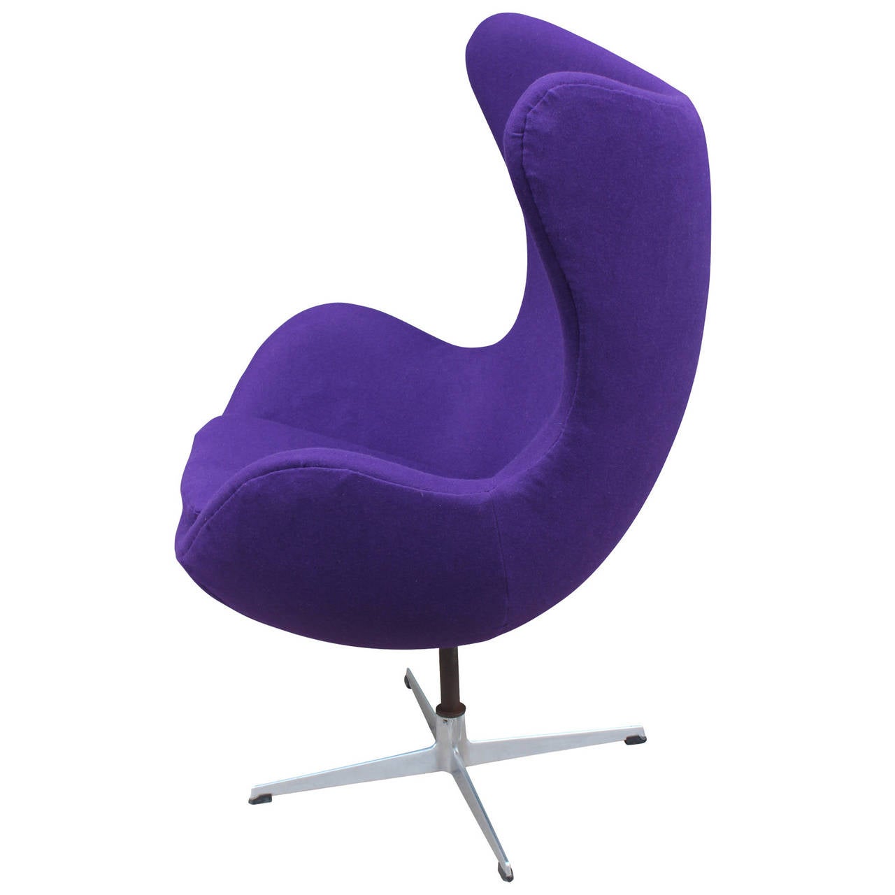 Beautiful Arne Jacobsen designed egg chair for the SAS hotel in Copenhagen is an incredible take on the classic wingback. Newly upholstered in royal purple Danish divina wool. This was a custom order chair with a taller seating height for a Houston