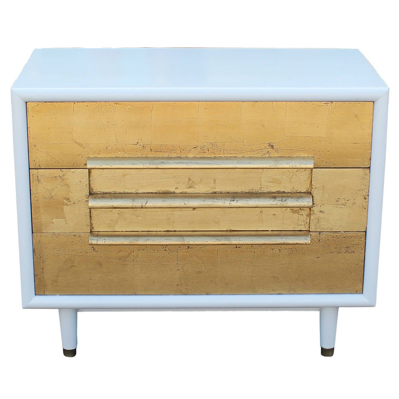 Incredible Pair of White Lacquer and Gold Leaf Bachelor's Chests