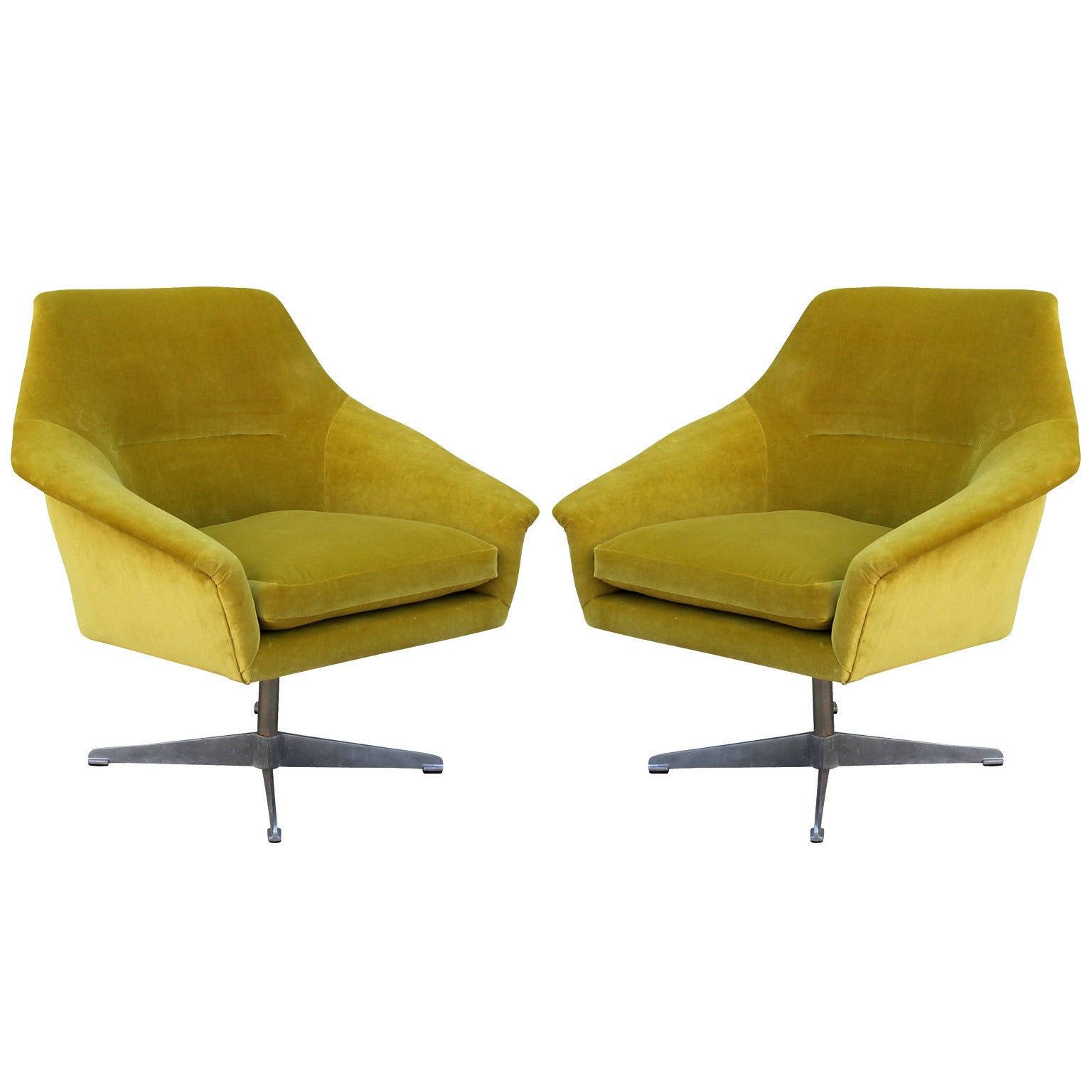 Pair of Swedish Velvet Swivel Chairs