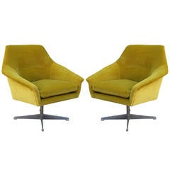 Pair of Swedish Velvet Swivel Chairs