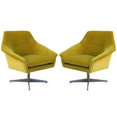 Pair of Swedish Velvet Swivel Chairs