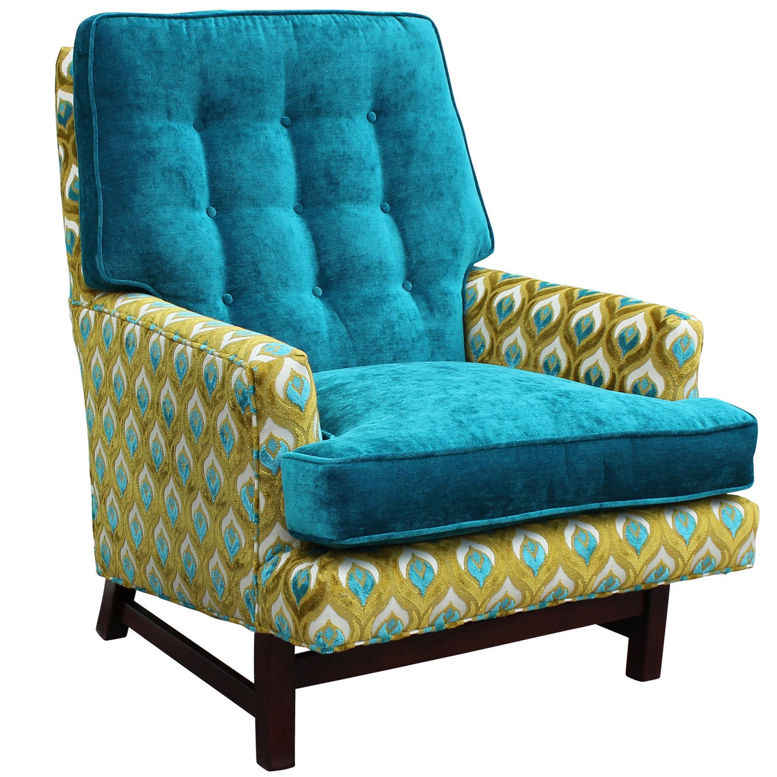 Dunbar Style Lounge Chair in Turquoise and Lime Velvet