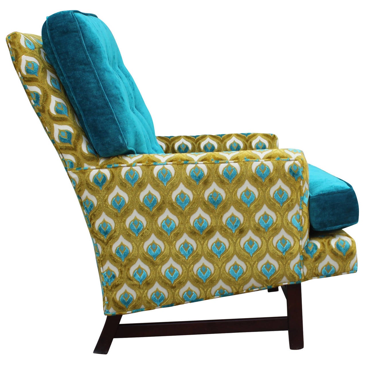 Mid-Century Modern Dunbar Style Lounge Chair in Turquoise and Lime Velvet