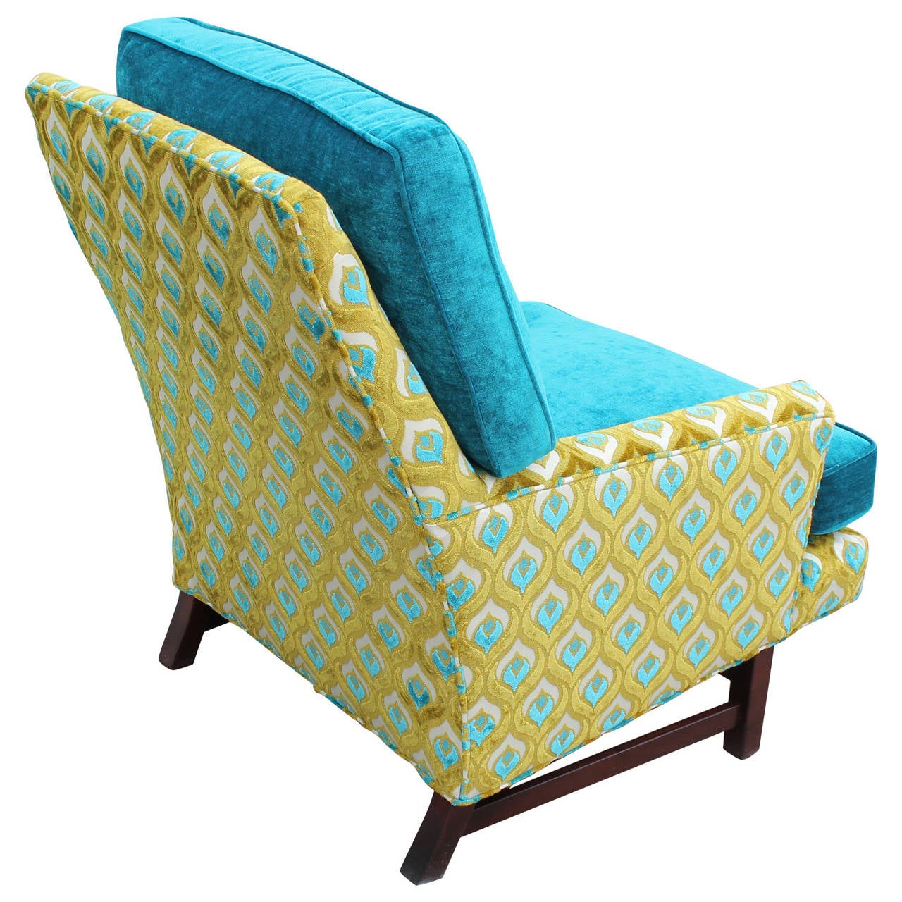 American Dunbar Style Lounge Chair in Turquoise and Lime Velvet
