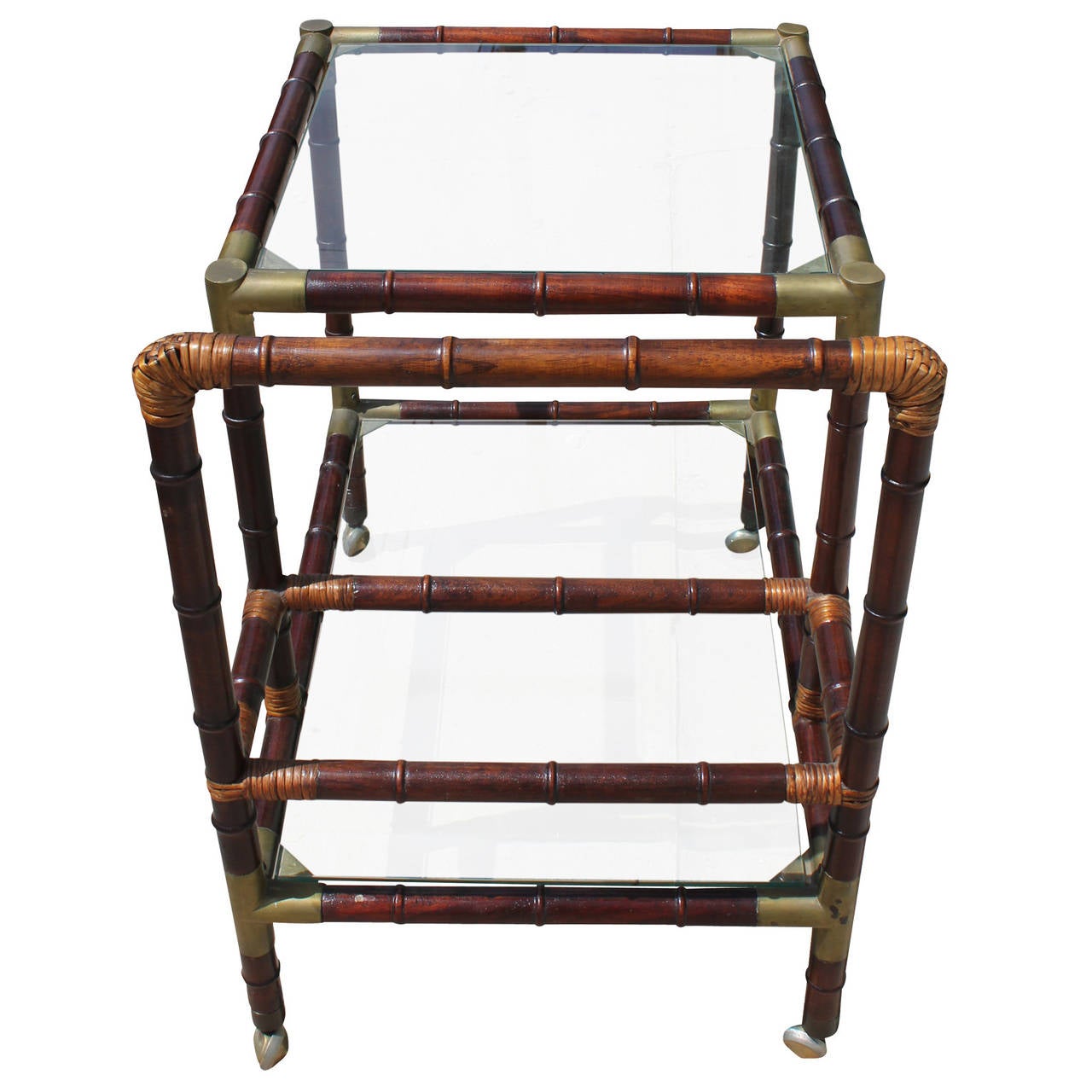 Mid-20th Century Hollywood Regency Faux Bamboo Campaign Style Brass Bar Cart