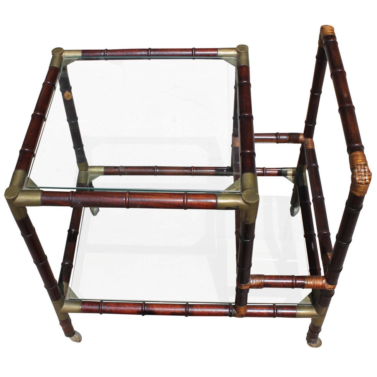 European Hollywood Regency Faux Bamboo Campaign Style Brass Bar Cart