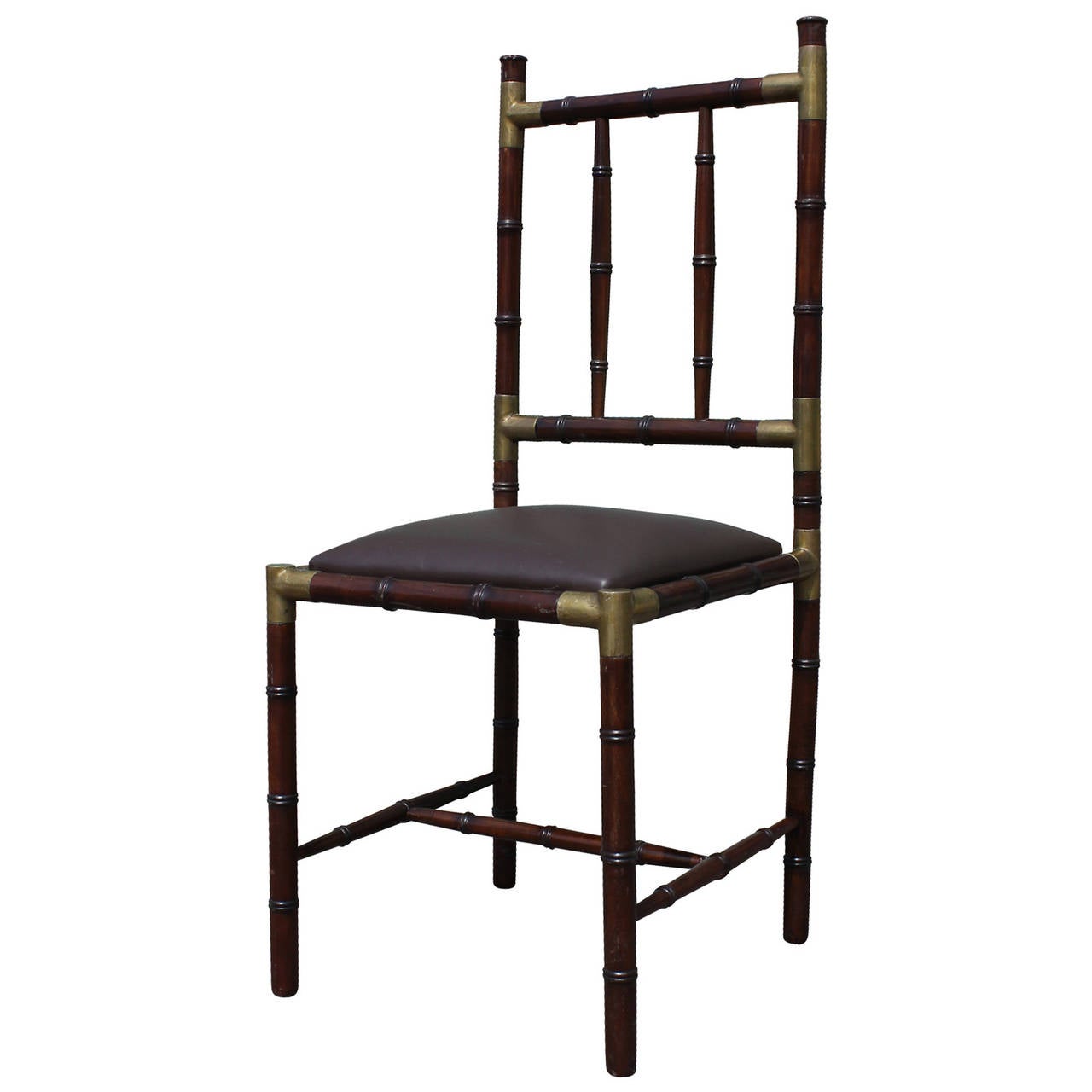 Campaign Modern Set of Six Faux Bamboo Dining Chairs with Brass Accents