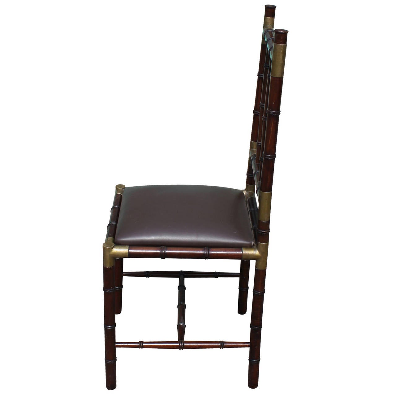 Modern Set of Six Faux Bamboo Dining Chairs with Brass Accents In Excellent Condition In Houston, TX